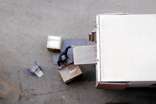 Boxes and furniture prepared for removals in a Uxbridge property