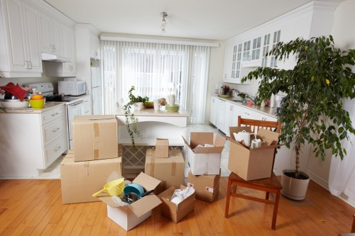 Commercial office relocation equipment prepared for transport