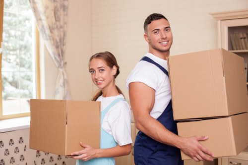 Removal van transporting furniture and packed boxes in Uxbridge